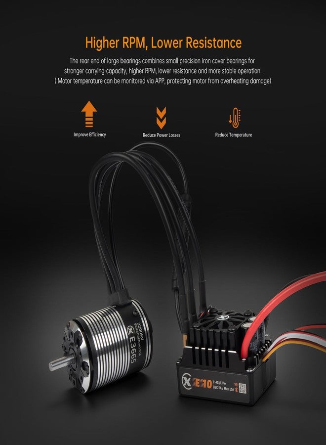 أكس سي محرك XC E3652 و E10 بدون فرش مع مستشعر ووحدة تحكم إلكترونية للسيارات التي تعمل بالتحكم عن بعد، بطارية ليثيوم بوليمر 2-3S، مقاومة للماء بمعيار IP67، مناسبة لـ: 1/10 على الطرق الممهدة، الطرق الوعرة، المسار القصير (حمولة خفيفة) (4100KV+E10) - Image 4